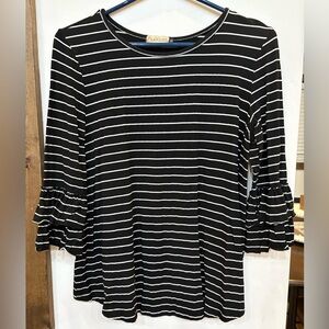 Fluxus Black and White Striped Long Sleeve Top